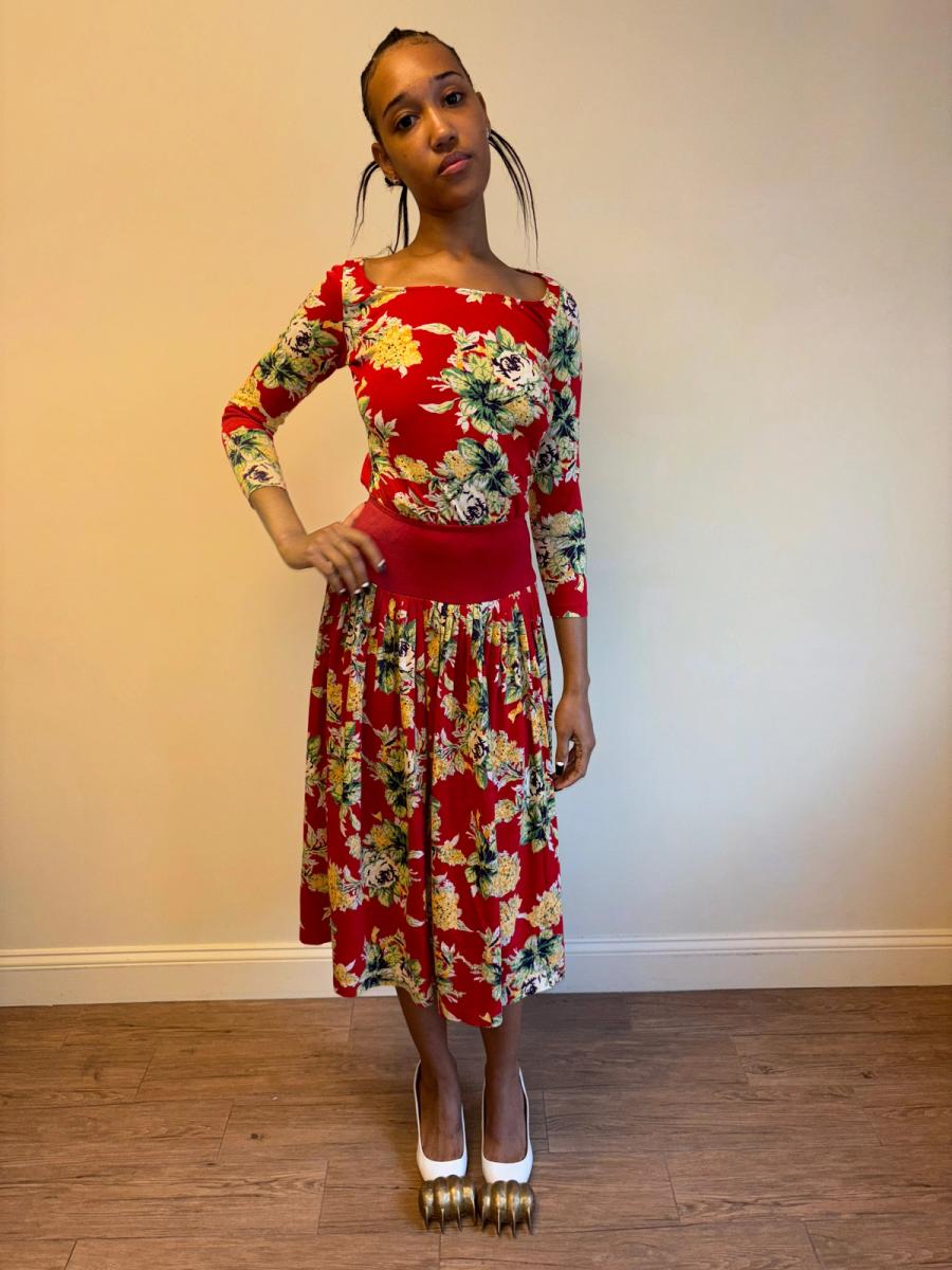 80s Norma Kamali Red Floral Set product image