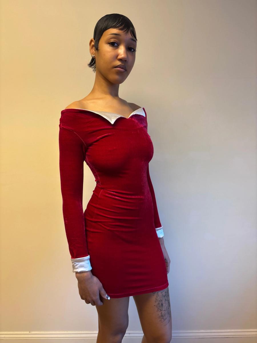 Capucine Puerari Hot Pink Velvet Collared Dress product image