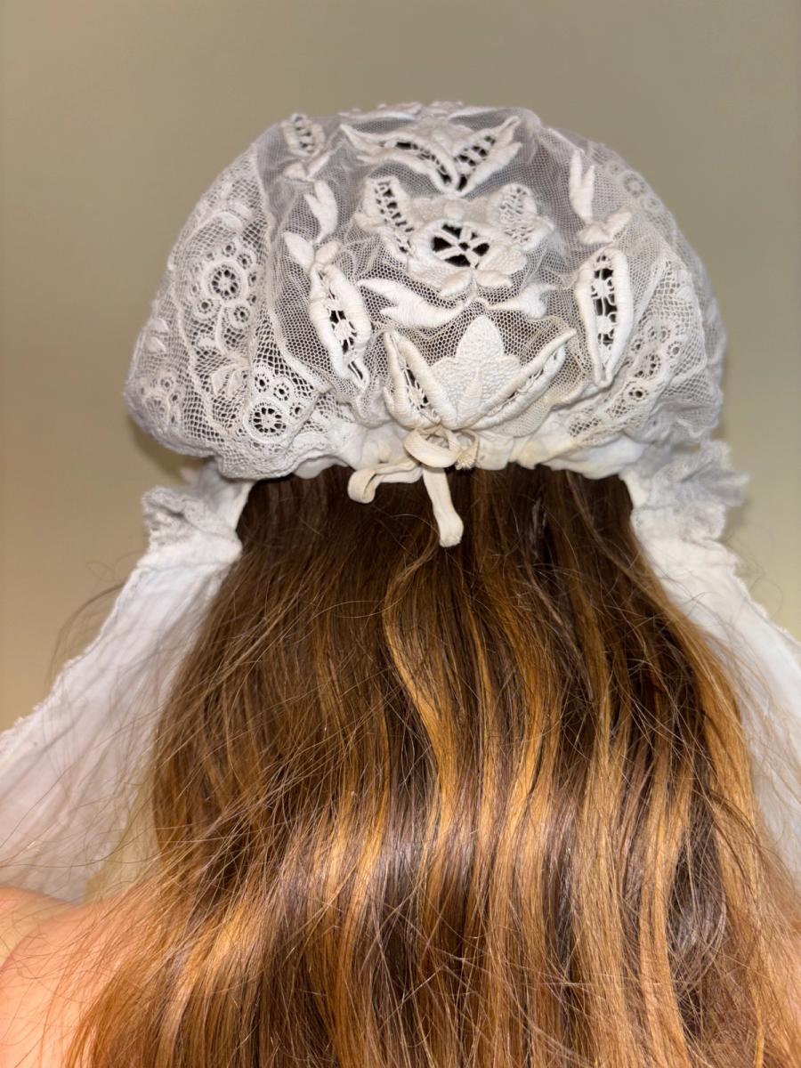Antique French Embroidered Bonnet with Sashes product image