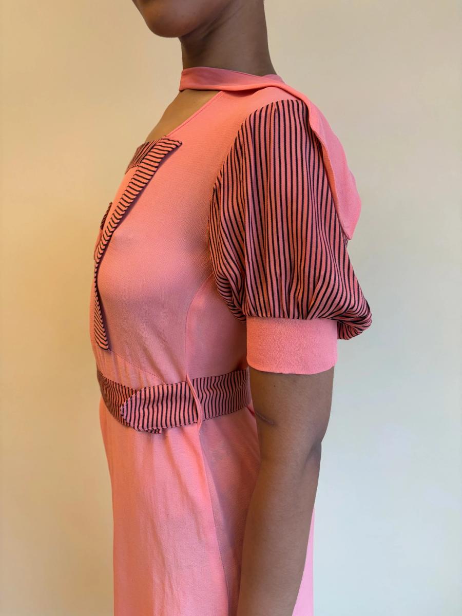 1930s Salmon Pink Day Dress with Scarf Neckline  product image