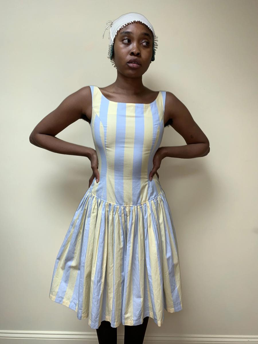 80s Junko Shimada Drop Waist Striped Dress product image