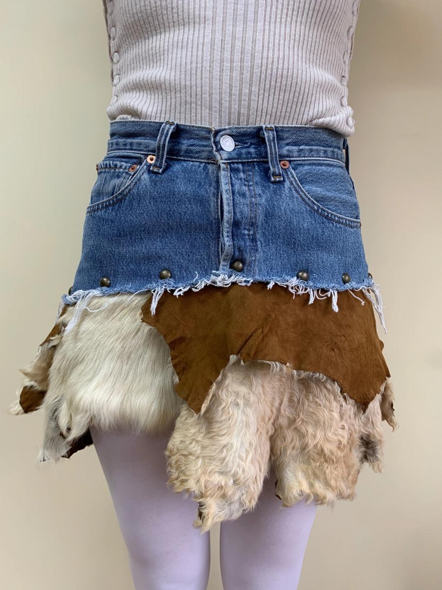 Tomoki Yurita One-of-a-kind Shearling Patchwork Skirt