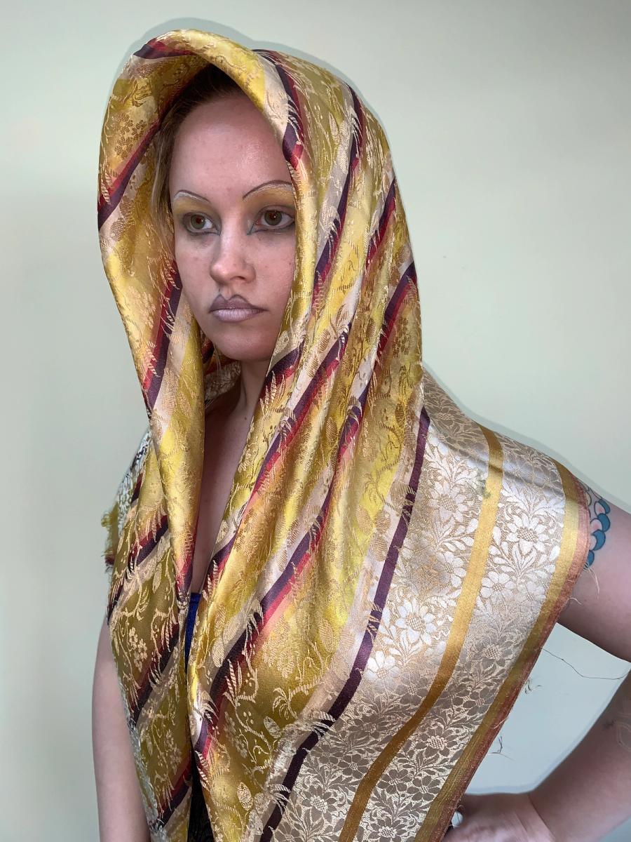 Antique French Jacquard Silk Shawl product image