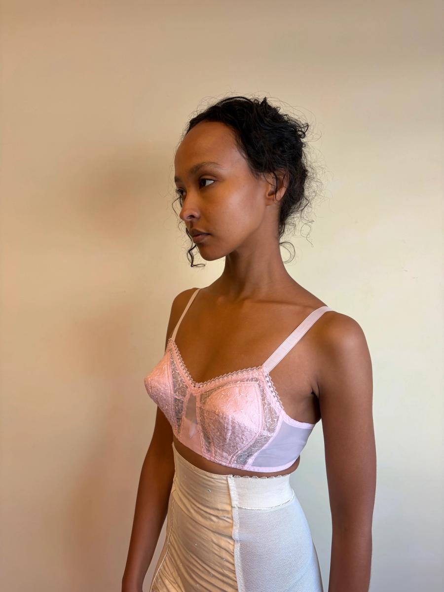 50s Pink Lace Cutout Bra product image