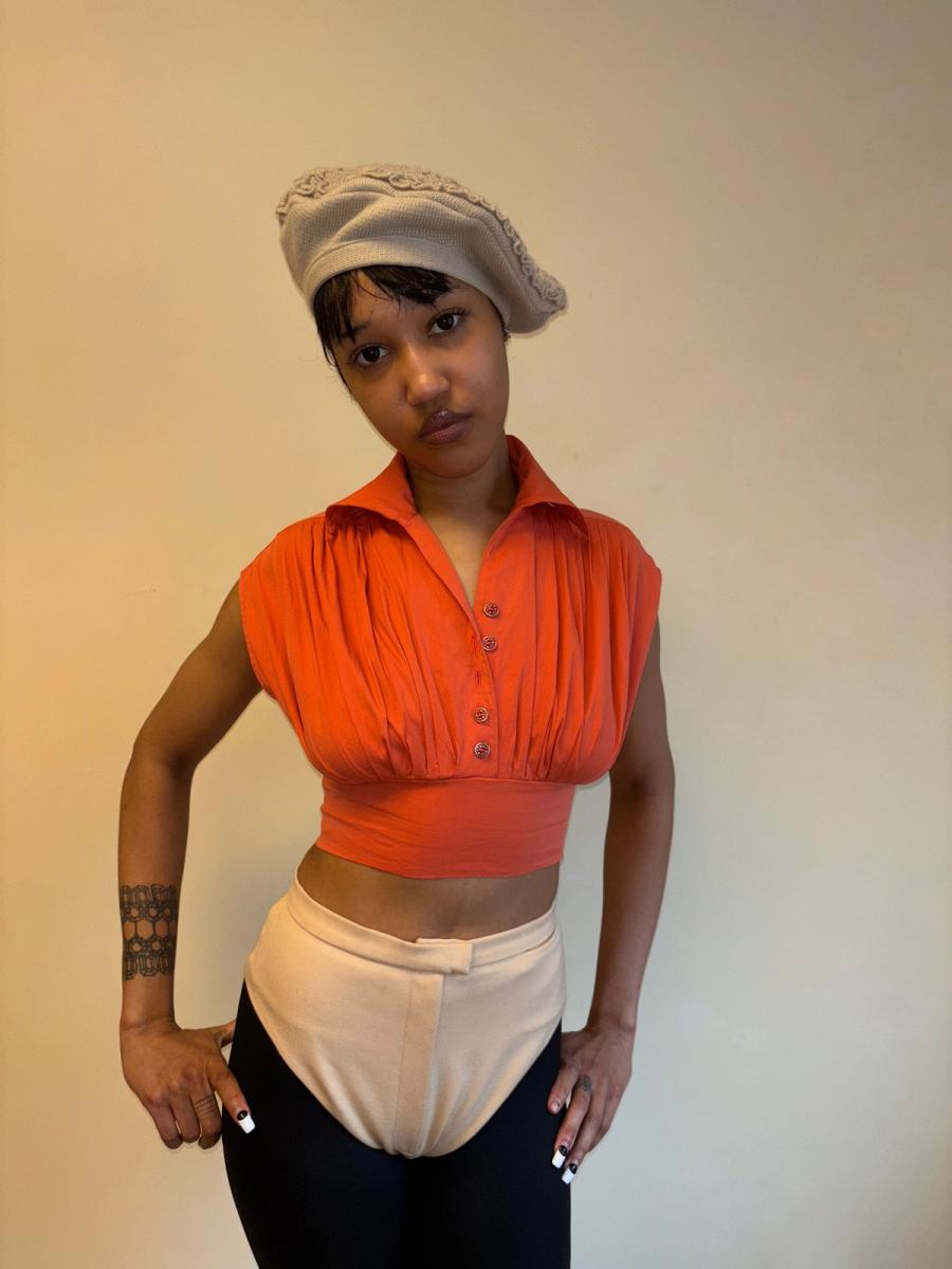 1980s Chantal Thomass Gray Ruffled Knit Beret product image