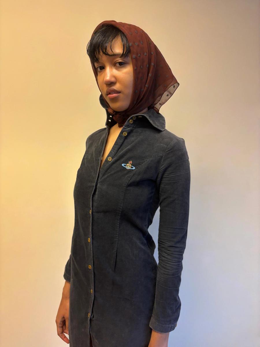 90s Vivienne Westwood Black Corduroy Orb Dress product image