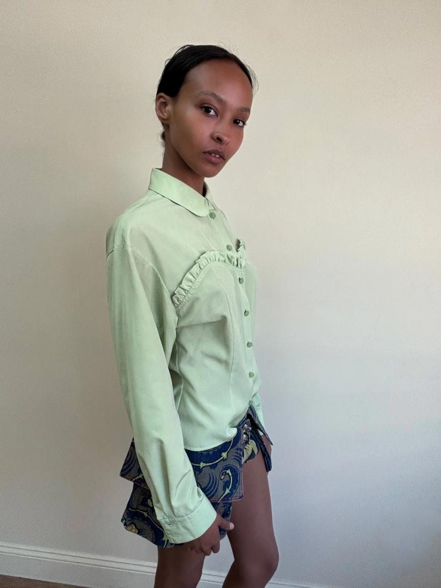 90s Chantal Thomass Chartreuse Button Up Shirt product image