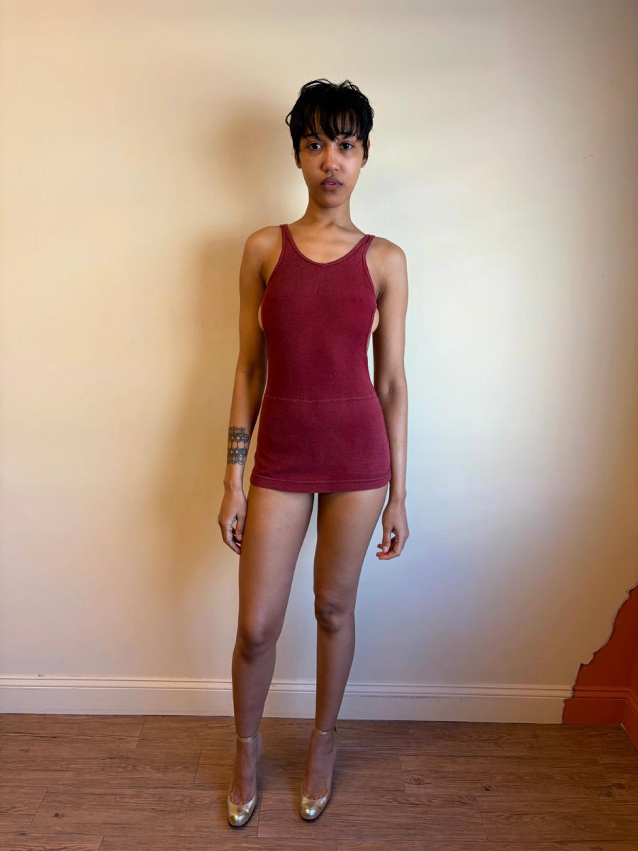 1920s-30s Ruby Red Knit Swimsuit product image
