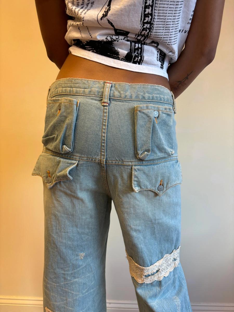 Sunao Kuwahara Lacey Distressed Denim Pants product image