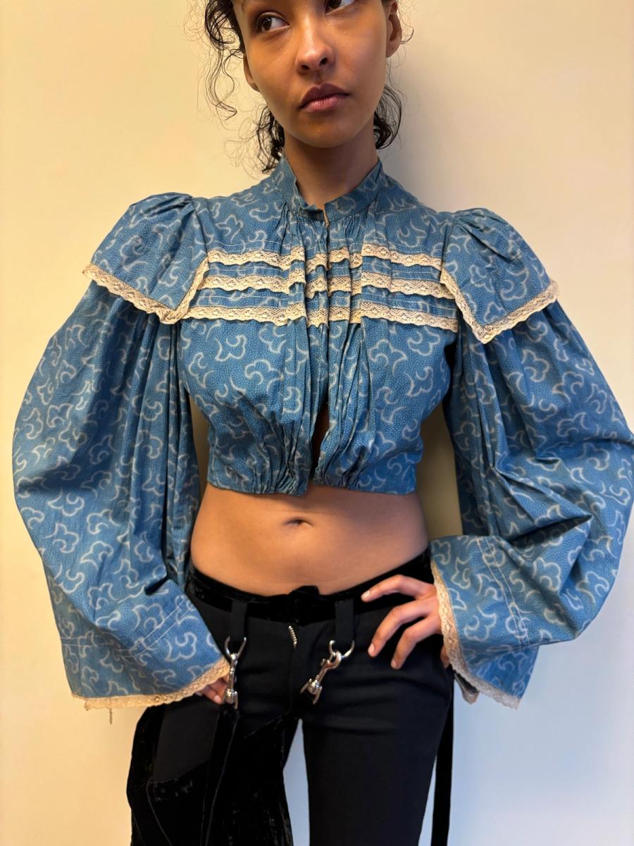 1860s Rare Bell Sleeve French Calico Bodice product image