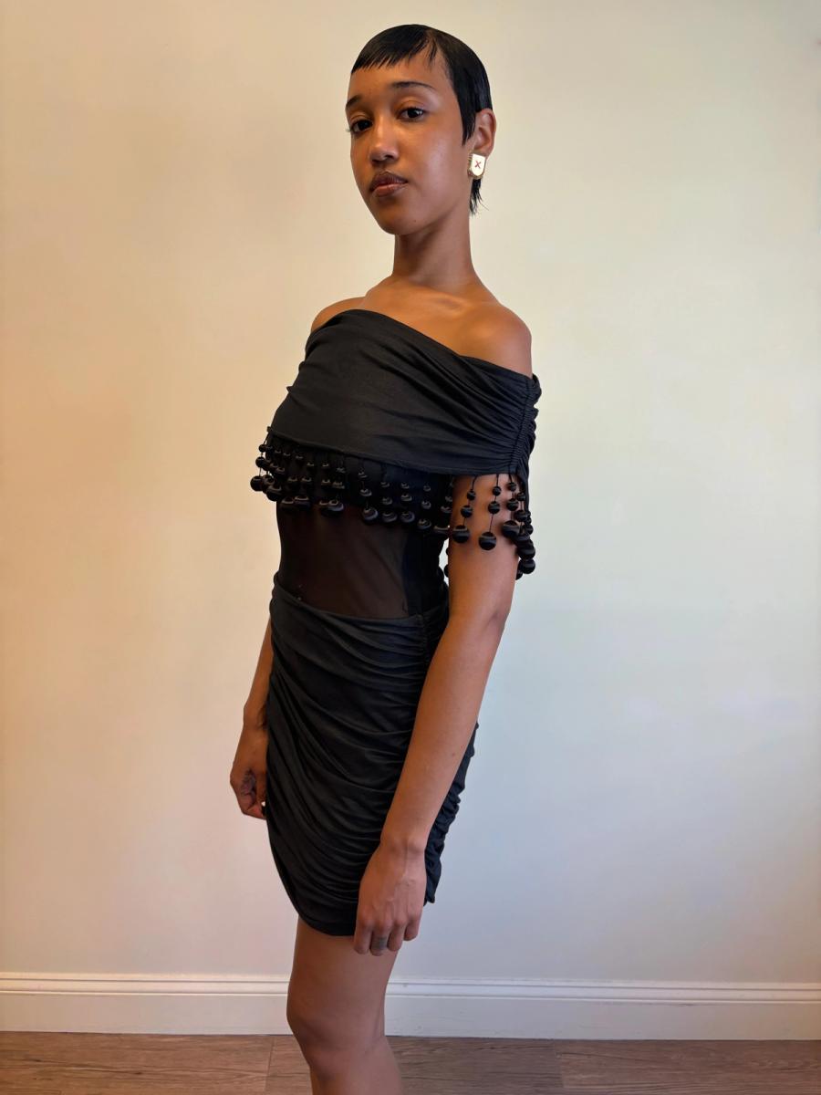 80s Victorio & Lucchino Black Bauble Cutout Dress product image