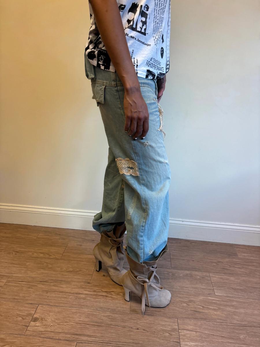 Sunao Kuwahara Lacey Distressed Denim Pants product image
