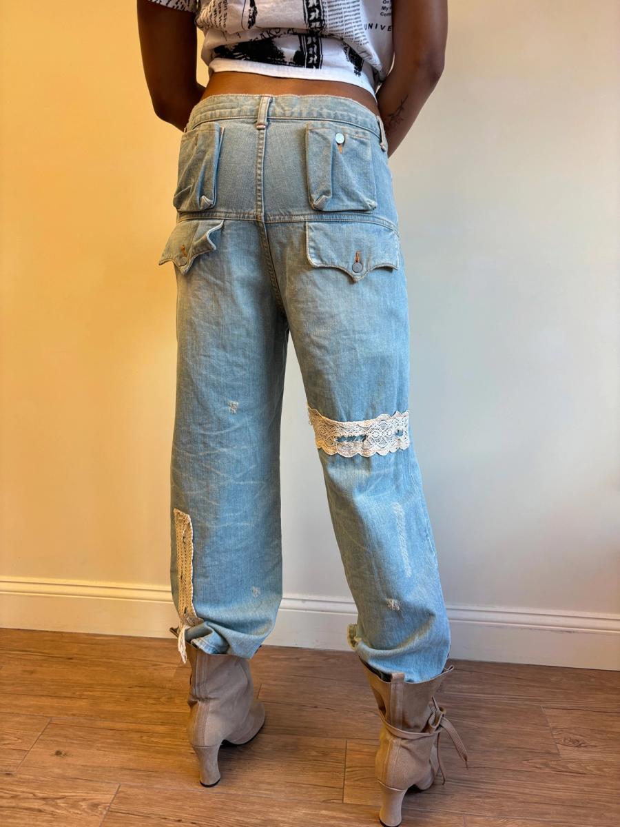 Sunao Kuwahara Lacey Distressed Denim Pants product image