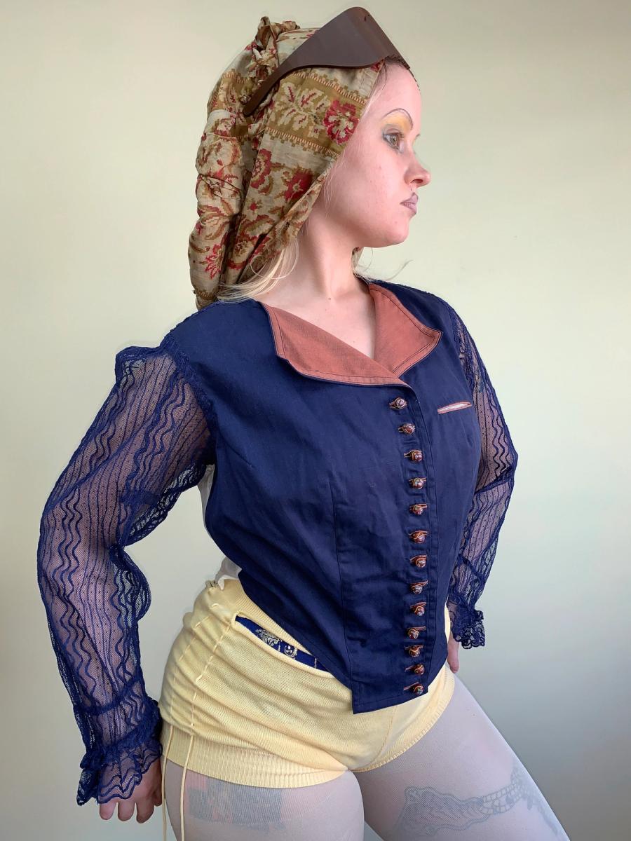 Antique Cobalt Blue Top with Marbled Clay Buttons product image