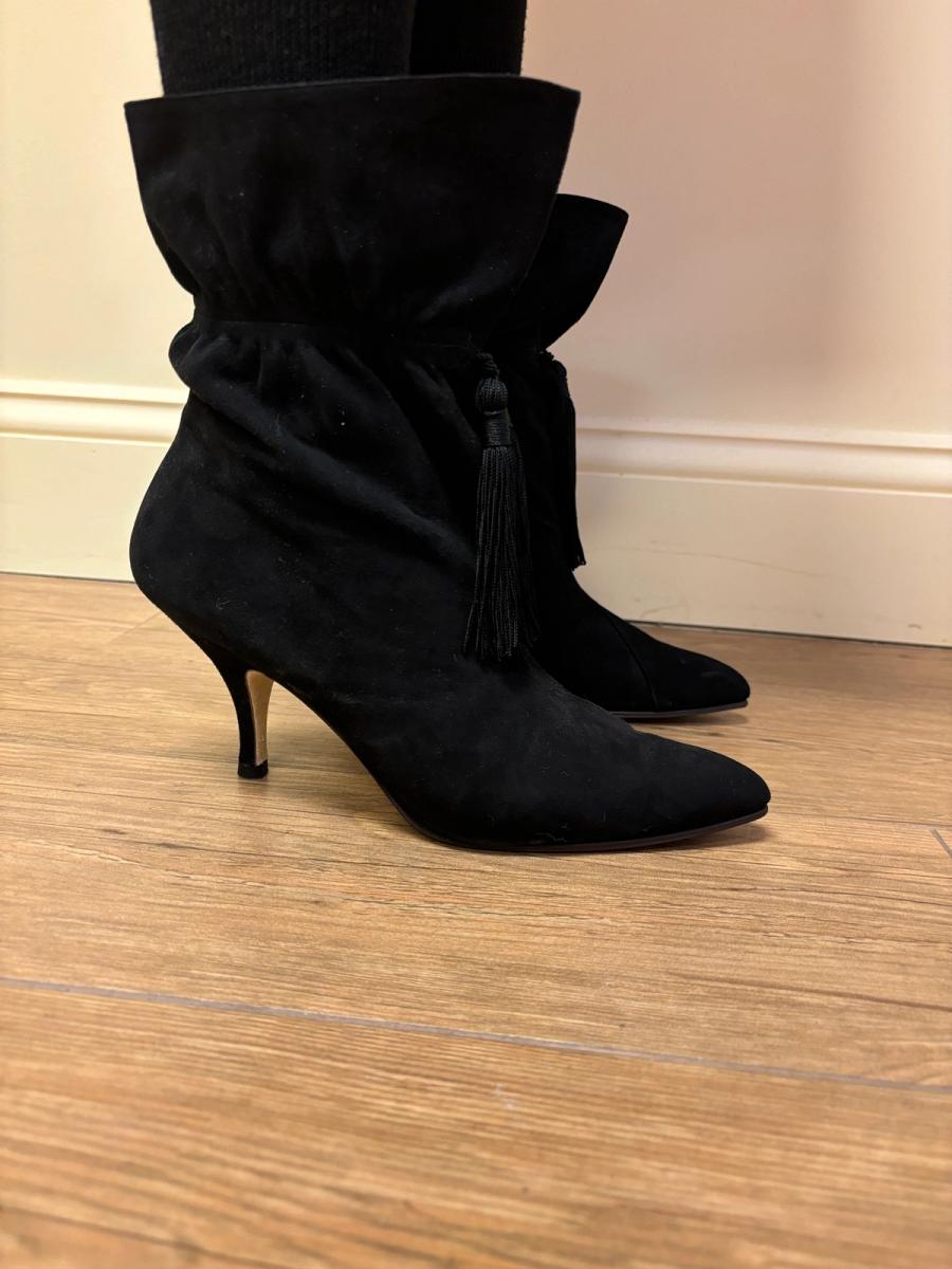 80s Norma Kamali Black Suede Tassel Boots product image