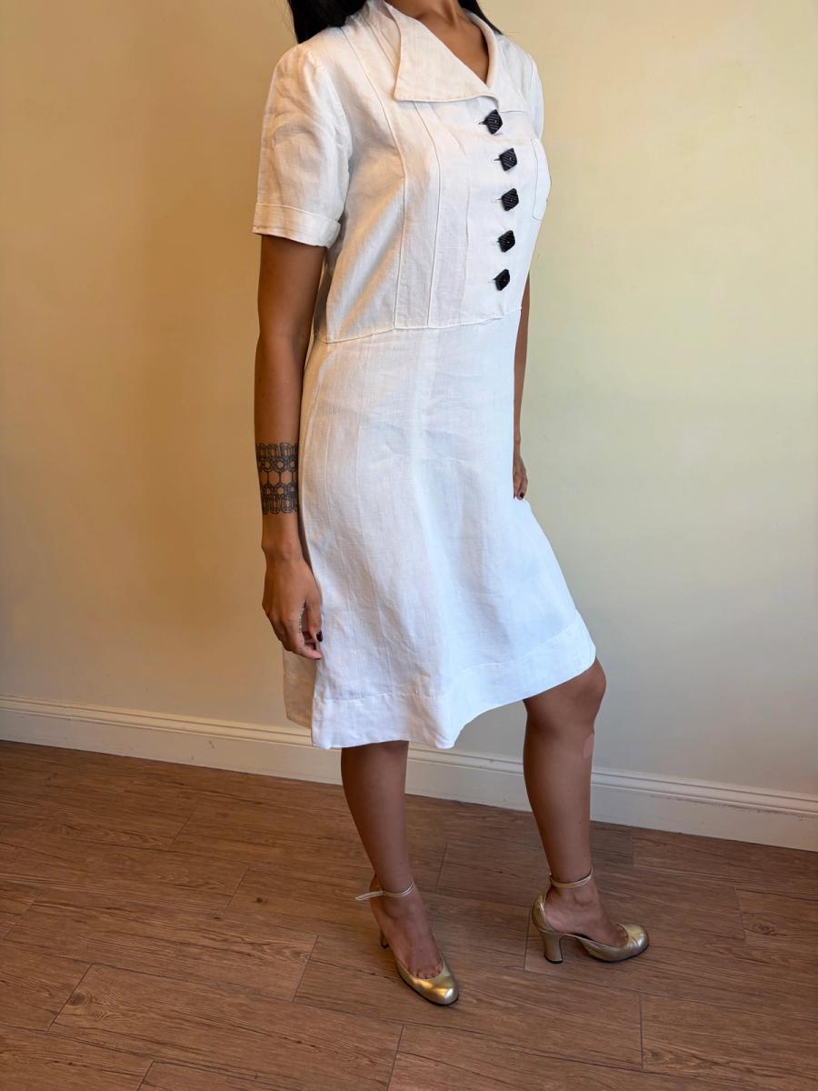 1940 French "Restriction Era" Linen Monogram Dress  product image