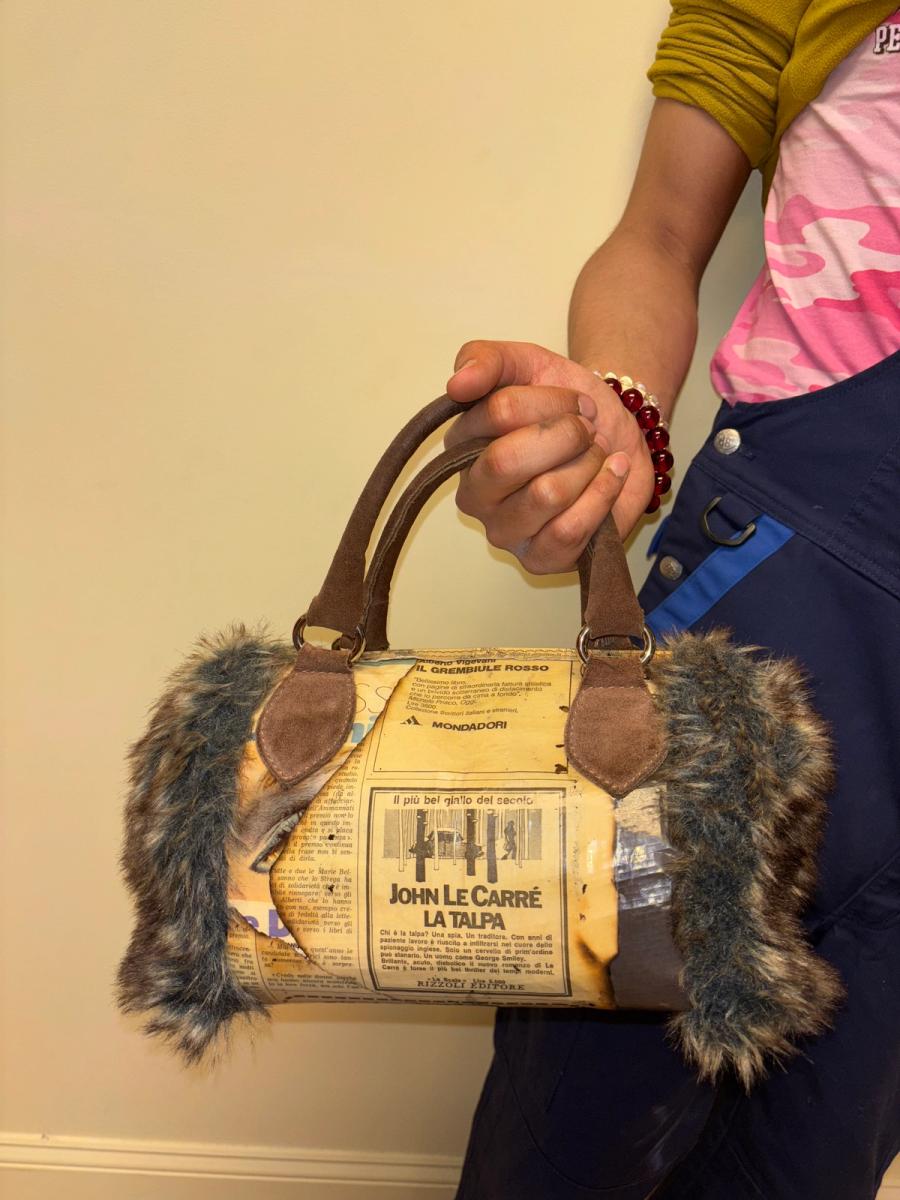 Newsprint and Faux Fur Italian Purse product image