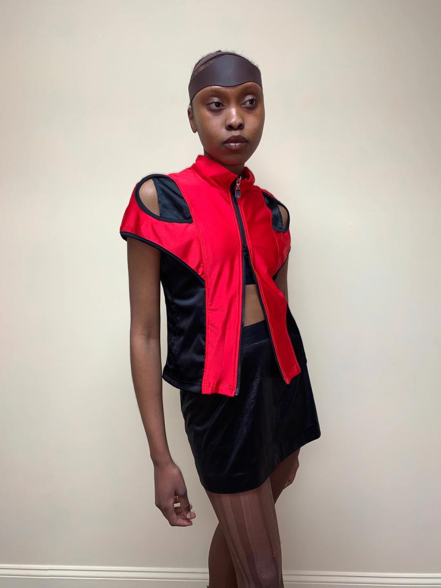 90s Fötus Red and Black Cutout Top product image