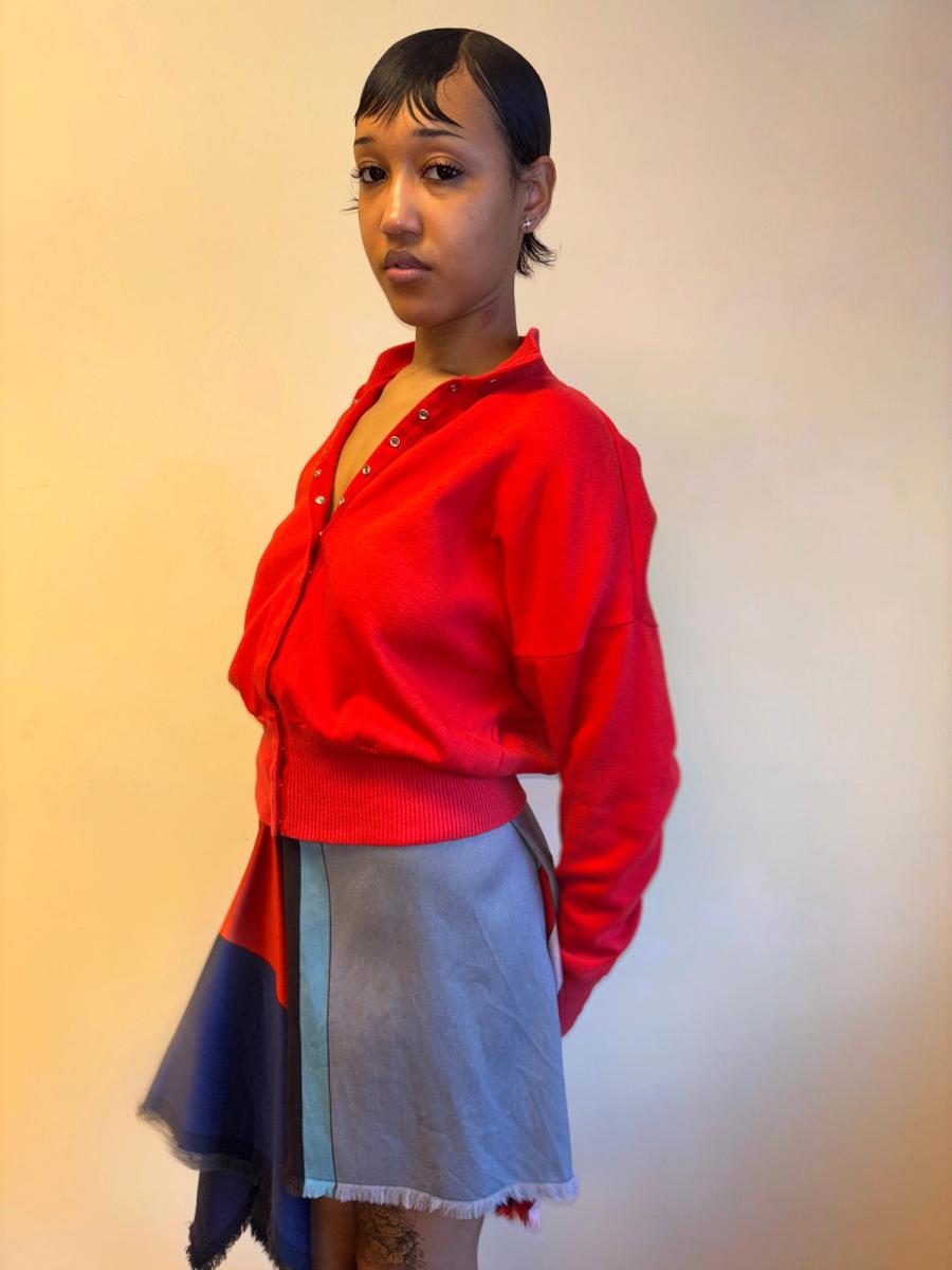 80s Norma Kamali Red Sweatshirt Snap Top product image