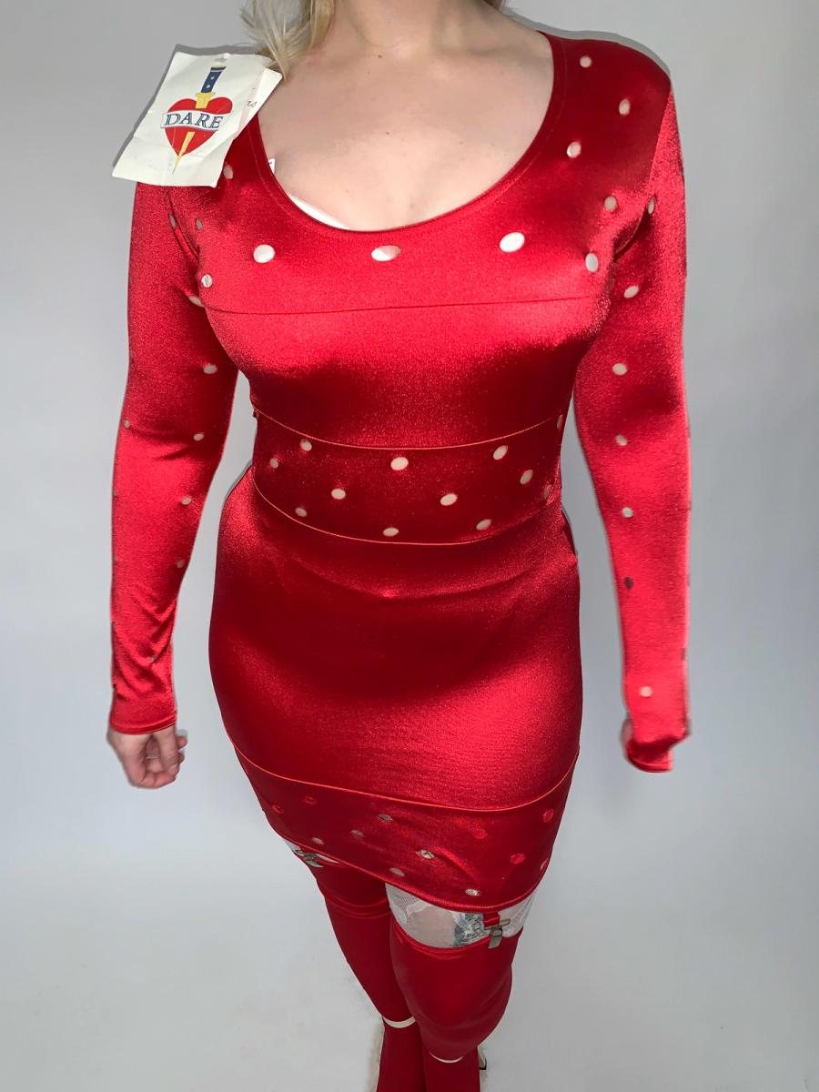 80s Deadstock Stretch Satin Hole-punch Dress product image