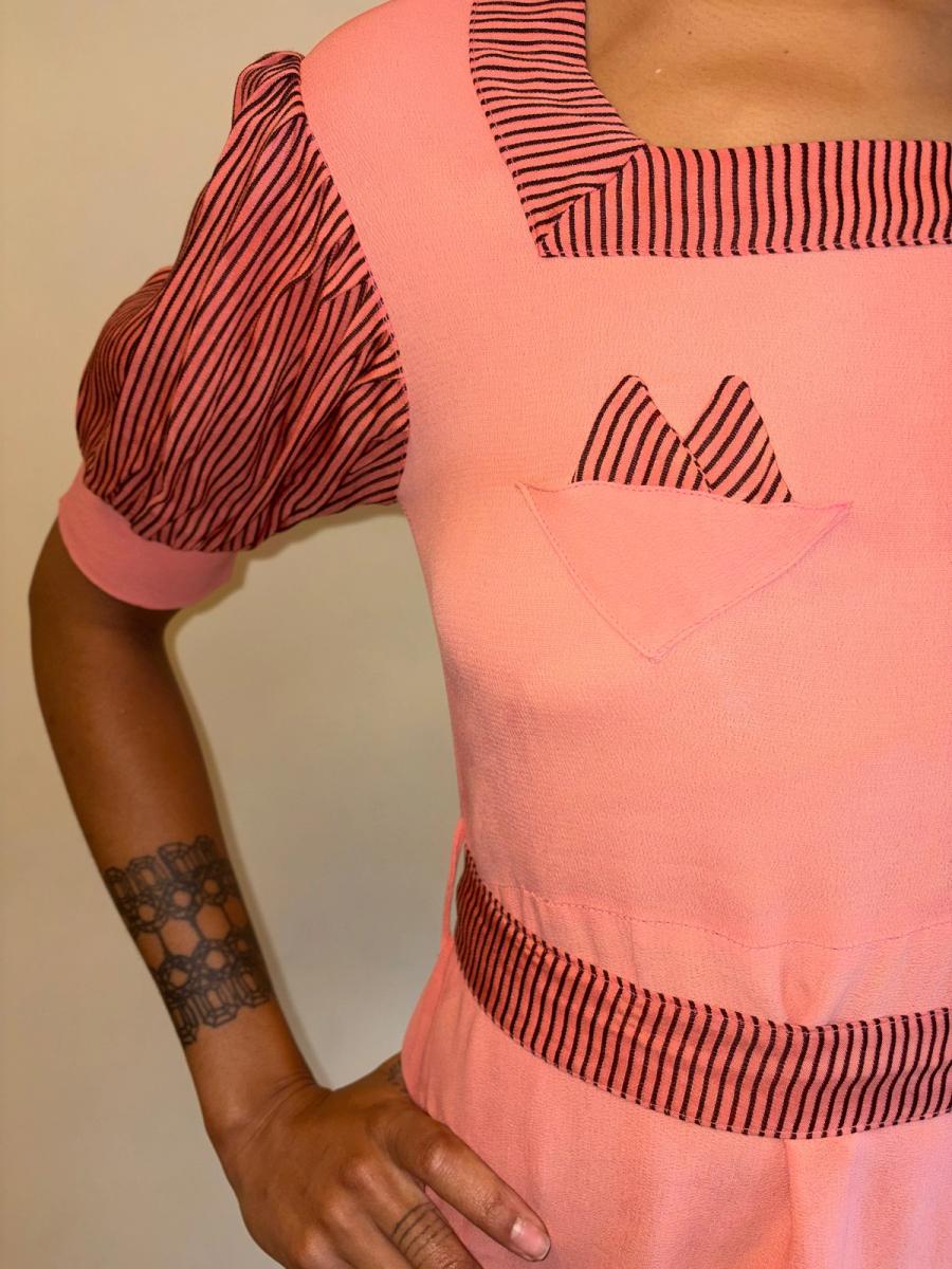 1930s Salmon Pink Day Dress with Scarf Neckline  product image