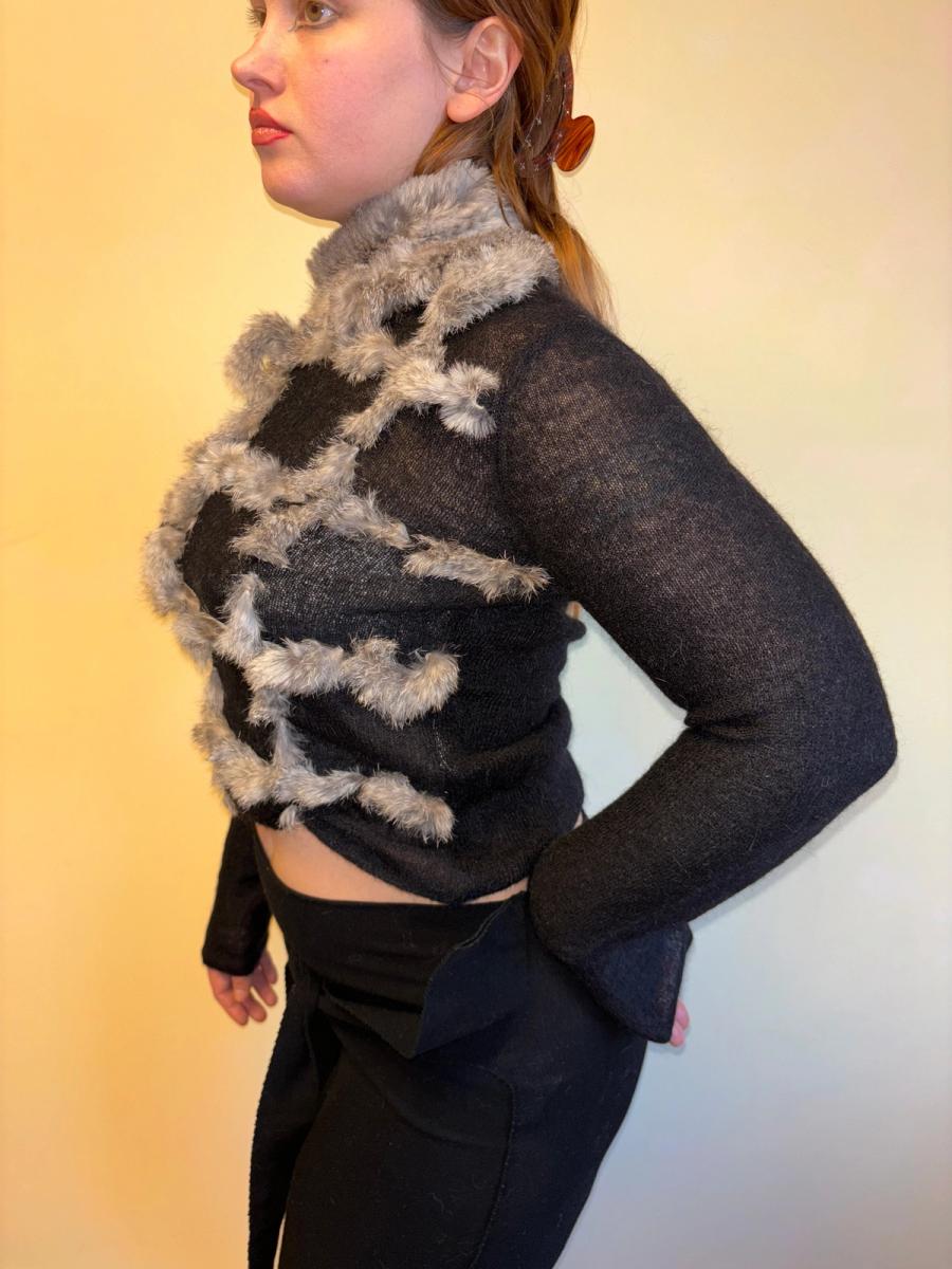 Nicole Rabbit Fur Weaving Top with Detachable Collar product image