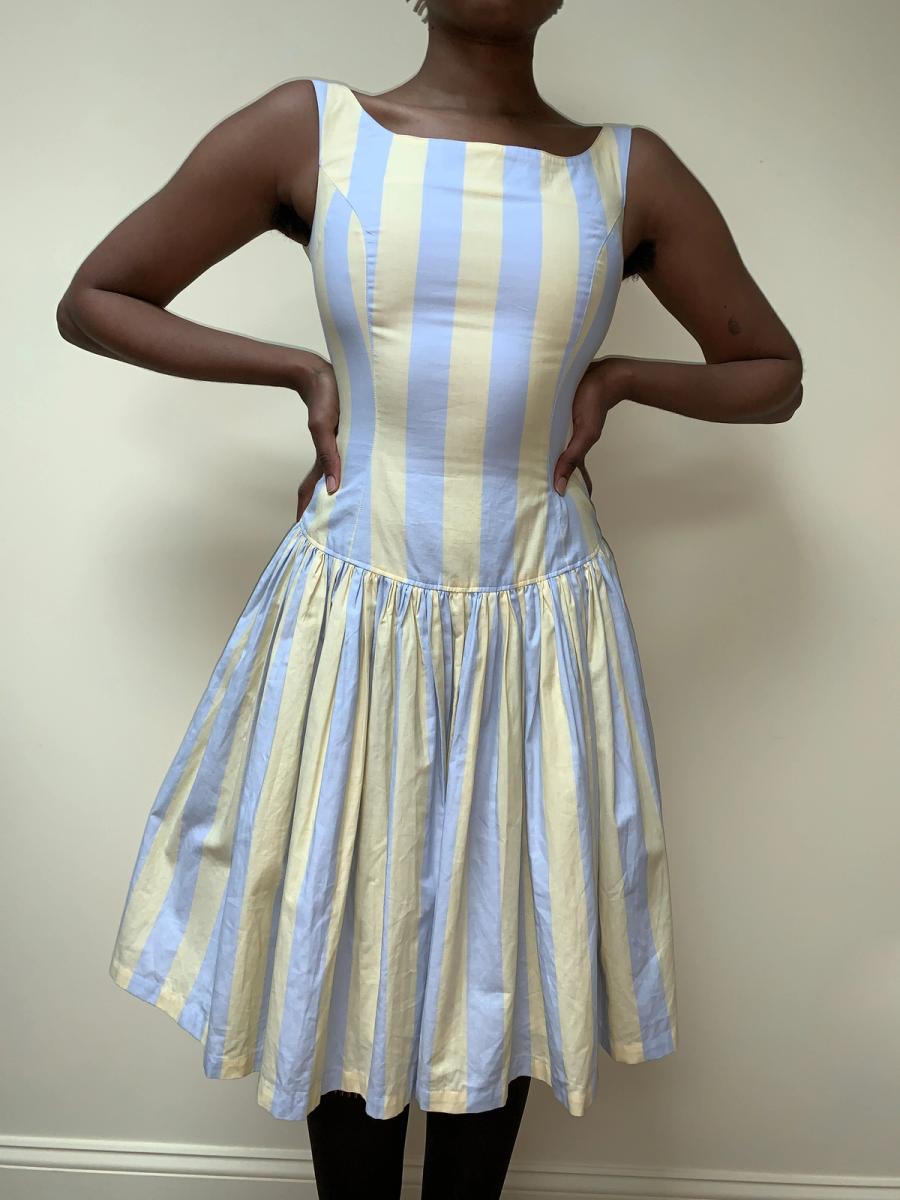 80s Junko Shimada Drop Waist Striped Dress product image