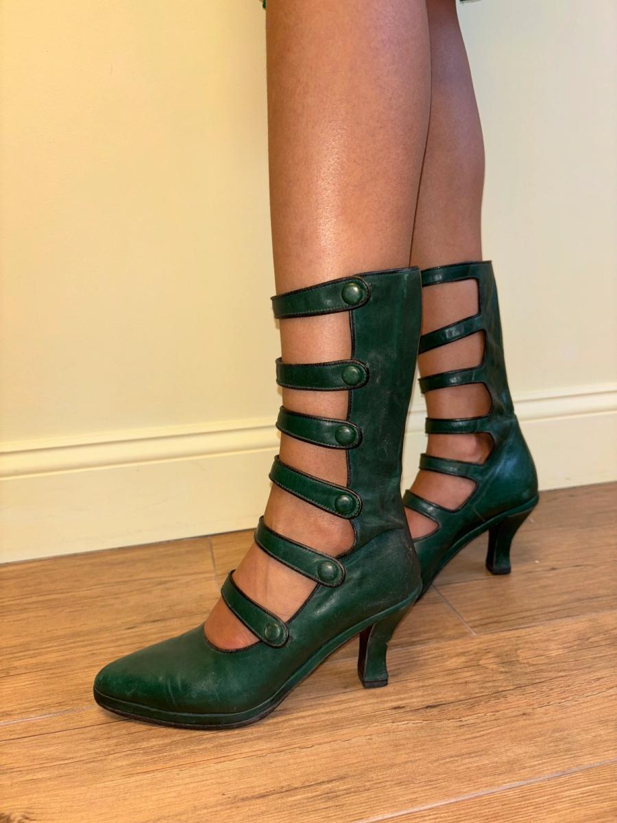 90s Chantal Thomass Green Leather Cutout Heels