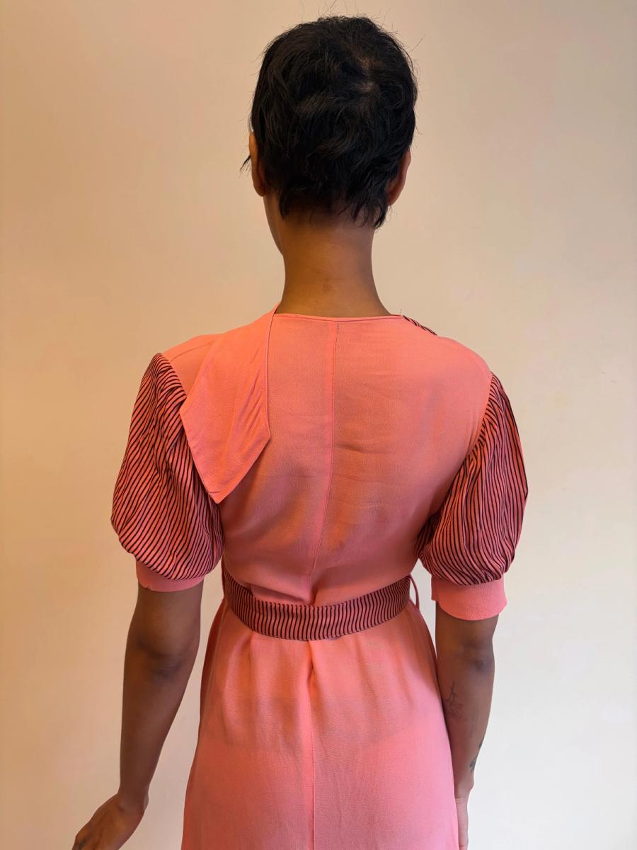 1930s Salmon Pink Day Dress with Scarf Neckline  product image
