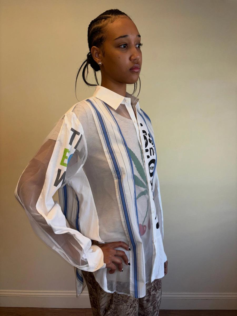 Patchwork Sheer Paneled Button Down Shirt product image