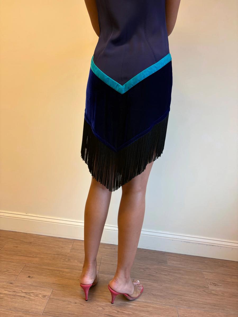 90s Ozbek Velvet and Fringe Dress product image