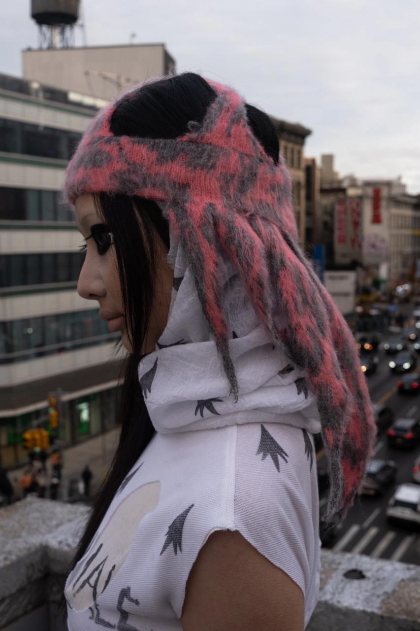 Animal Print Knit Ski Cap With Hair - Panthère Rose product image