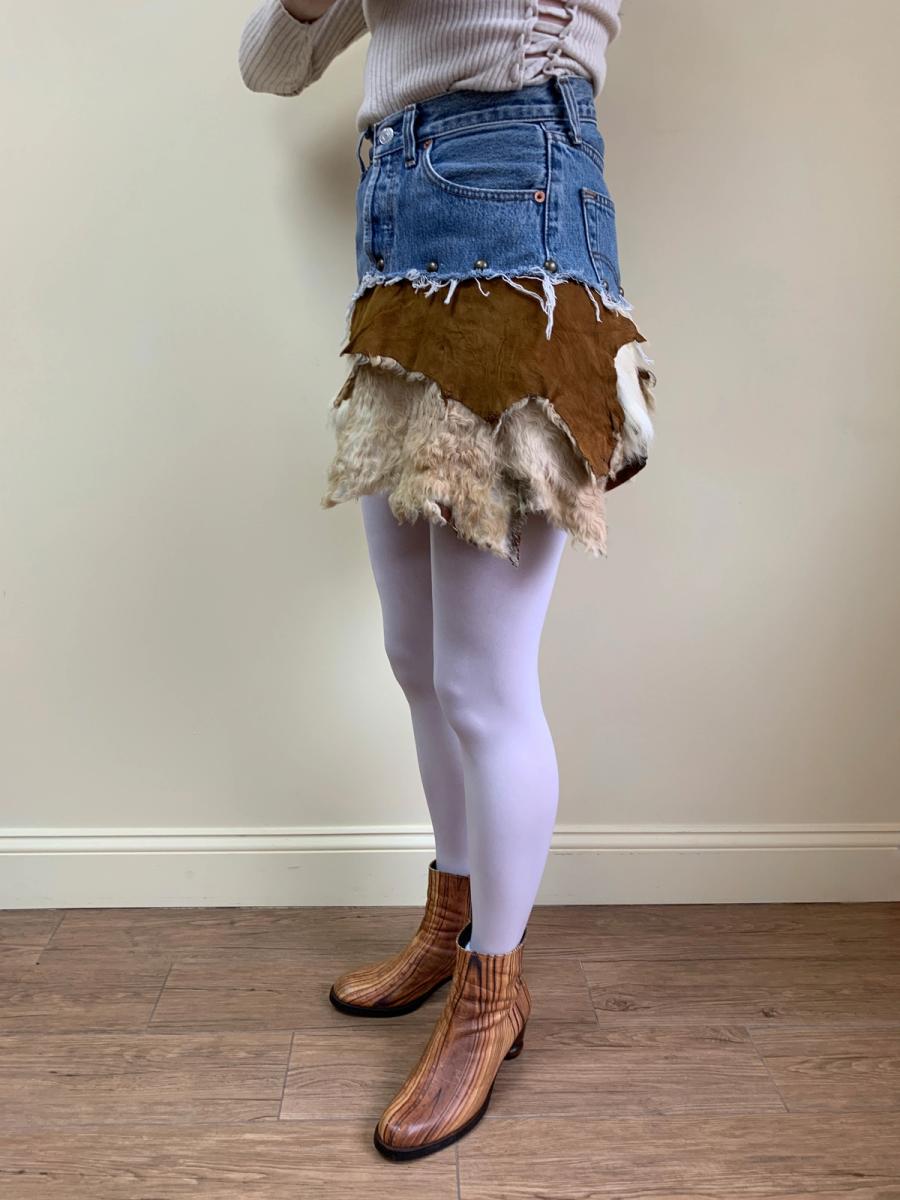 Tomoki Yurita One-of-a-kind Shearling Patchwork Skirt product image