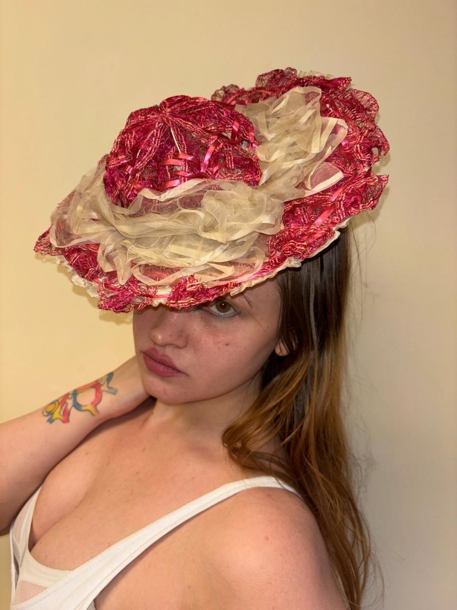 1860s Bright Pink Woven Hat product image