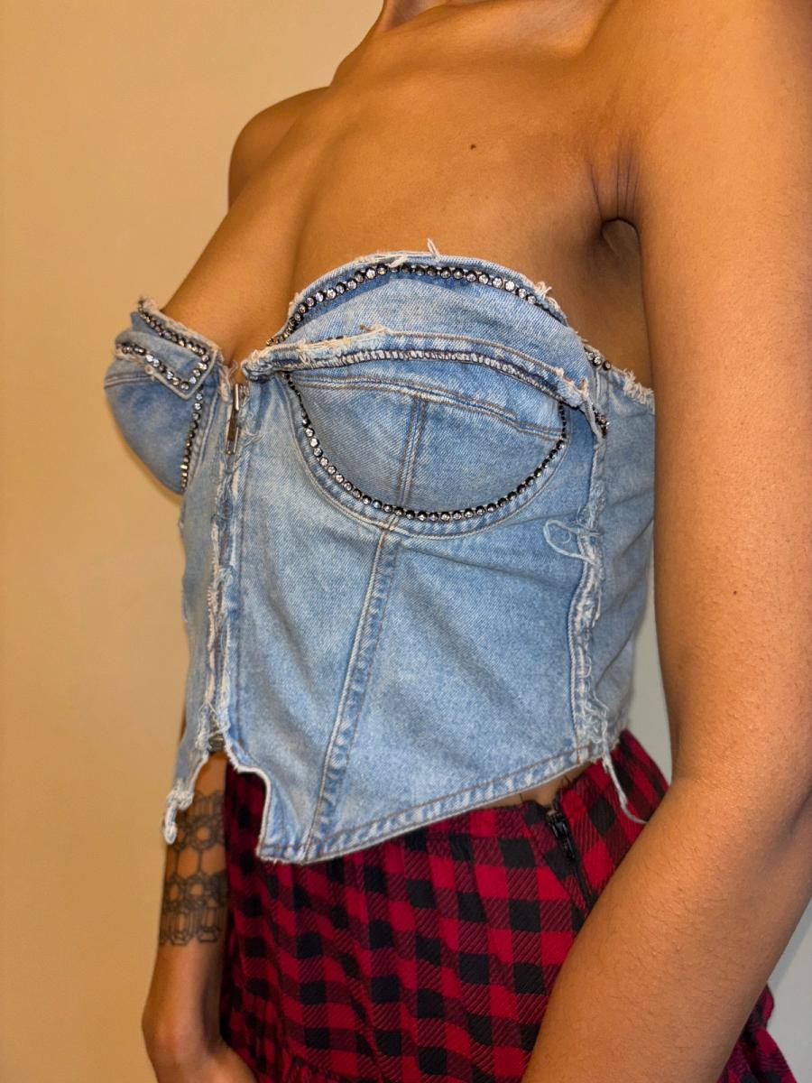 80s Katherine Hamnett Rhinestone Denim Bustier product image