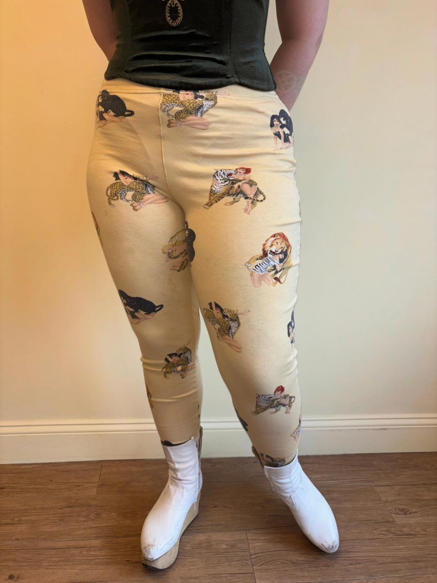 80s Krizia Big Cat and Pinup Girl Leggings product image