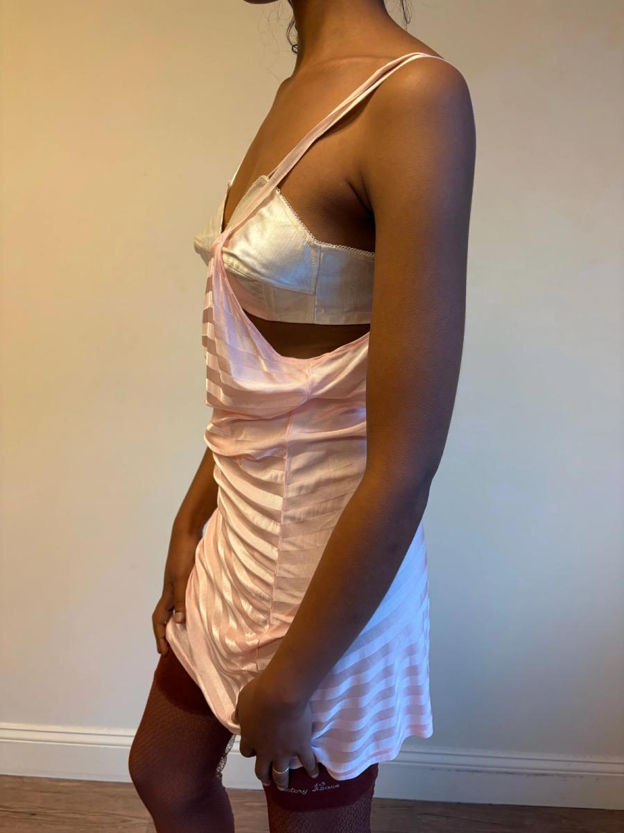 30s Striped Rayon Pink Slip Dress product image