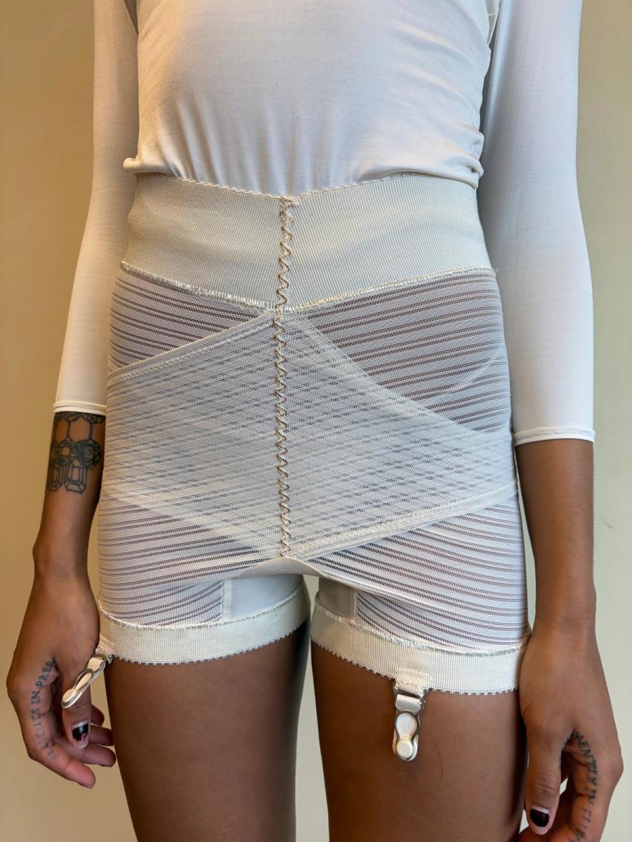 1950s Striped Mesh Girdle With Satin Back Panel product image