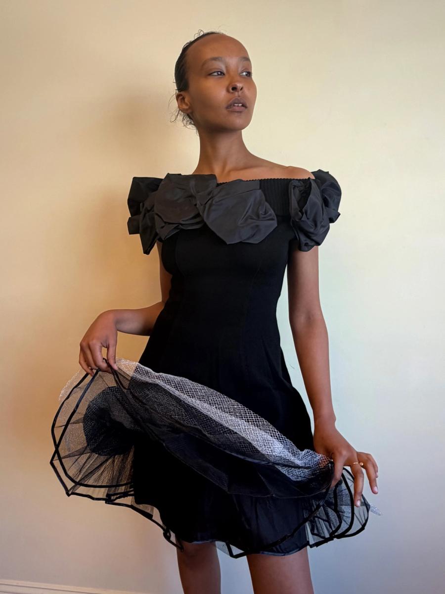 80s Atsuki Onishi Knit Dress with Crinoline and Brooches product image