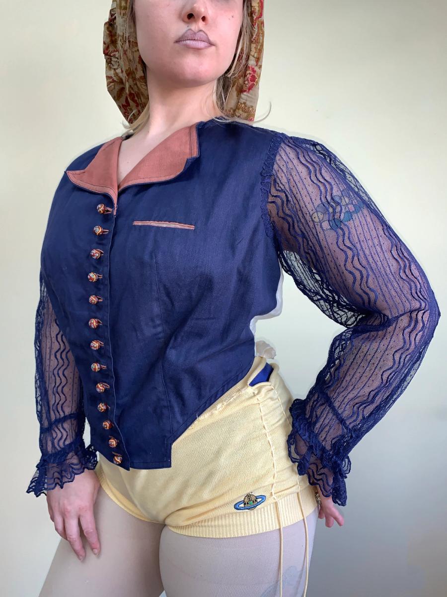Antique Cobalt Blue Top with Marbled Clay Buttons product image