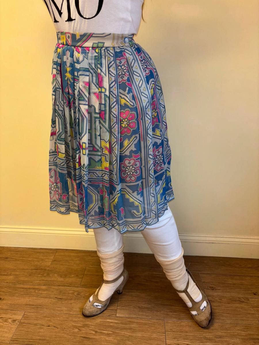 80s Ungaro Pleated Floral Chiffon Skirt  product image