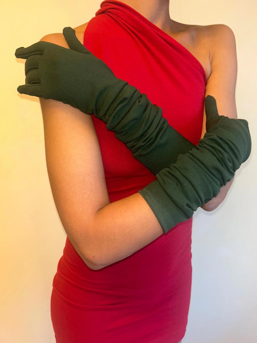 90s Romeo Gigli Green Scrunched Gloves product image