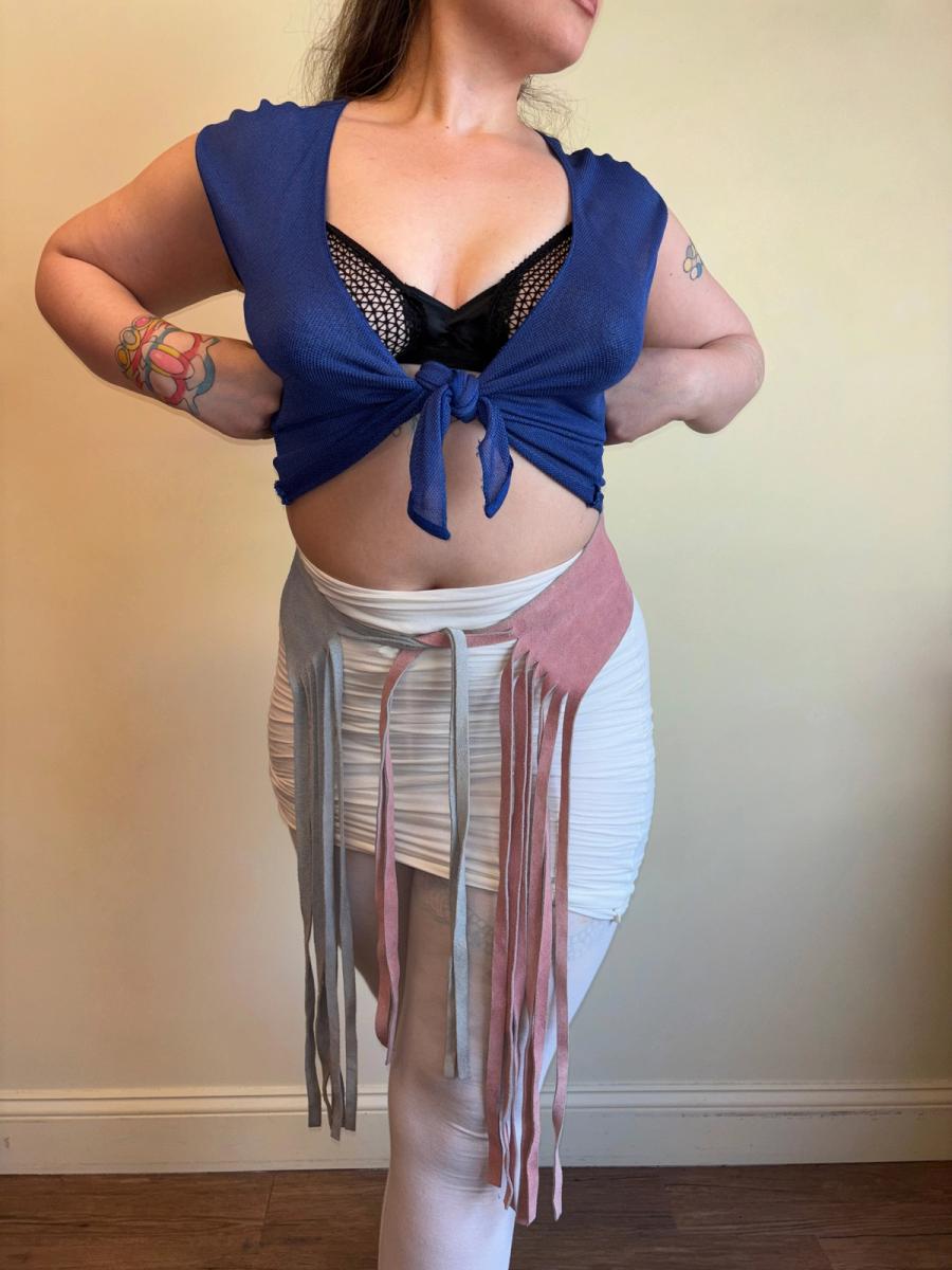 1970s Pastel Buckskin Fringe Belt product image