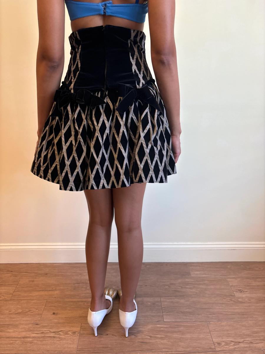 80s Chantal Thomass Hi-Waisted Diamond Flocked Bow Skirt product image