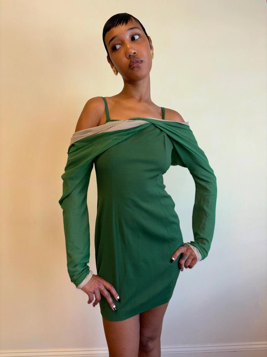 1980s Dolce & Gabbana Layered Chiffon Sleeve Dress 