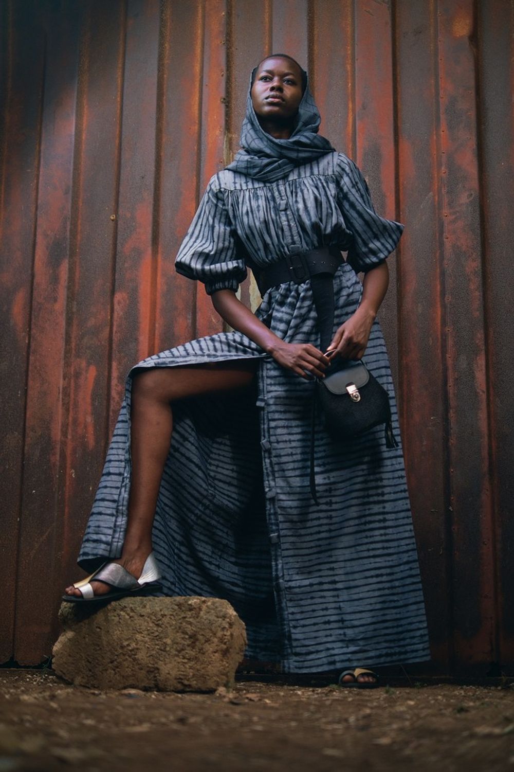 Stripes Tie-Dye Dress Button Down Front