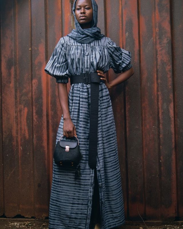Stripes Tie-Dye Dress Button Down Front 