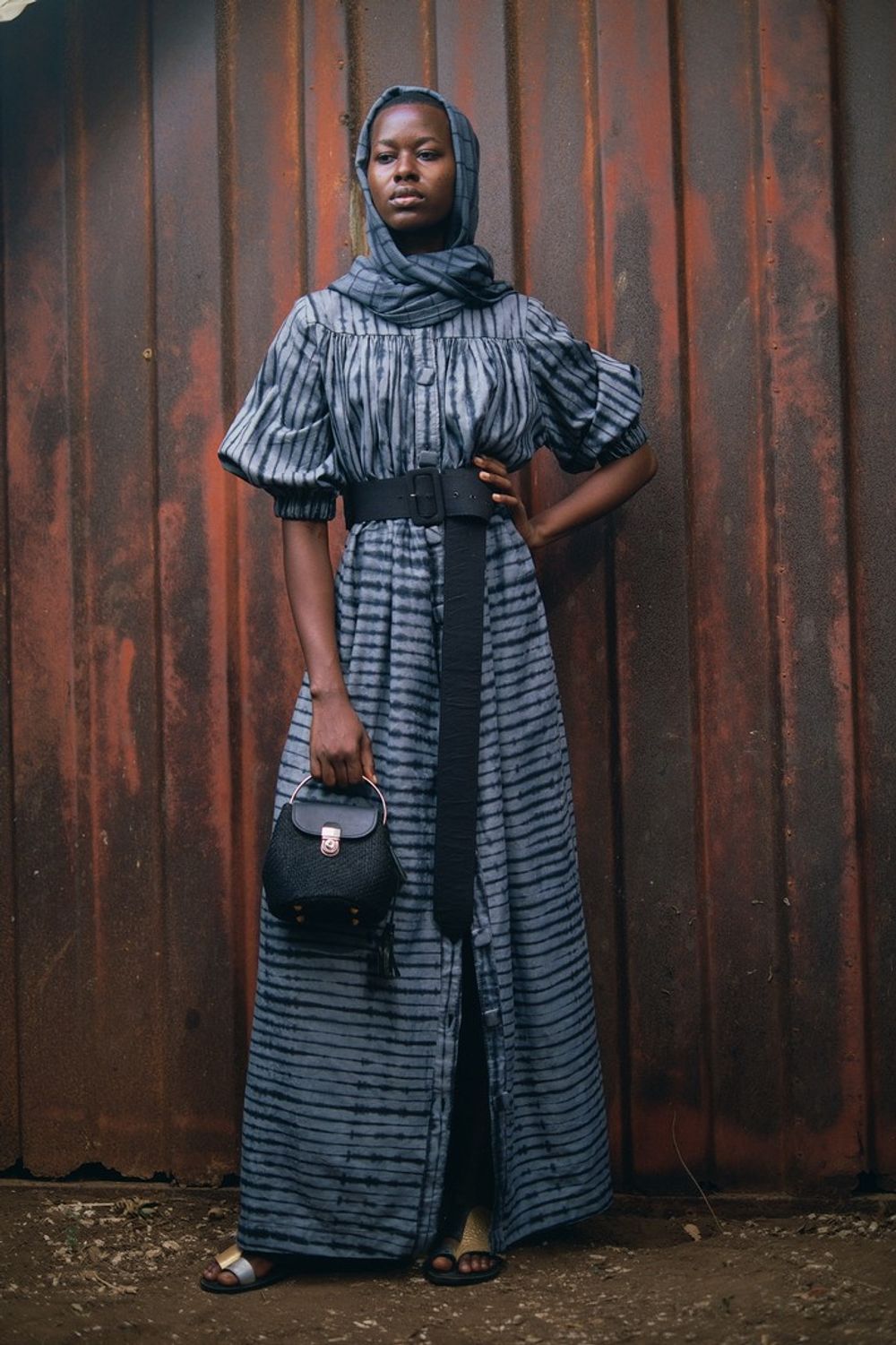 Stripes Tie-Dye Dress Button Down Front