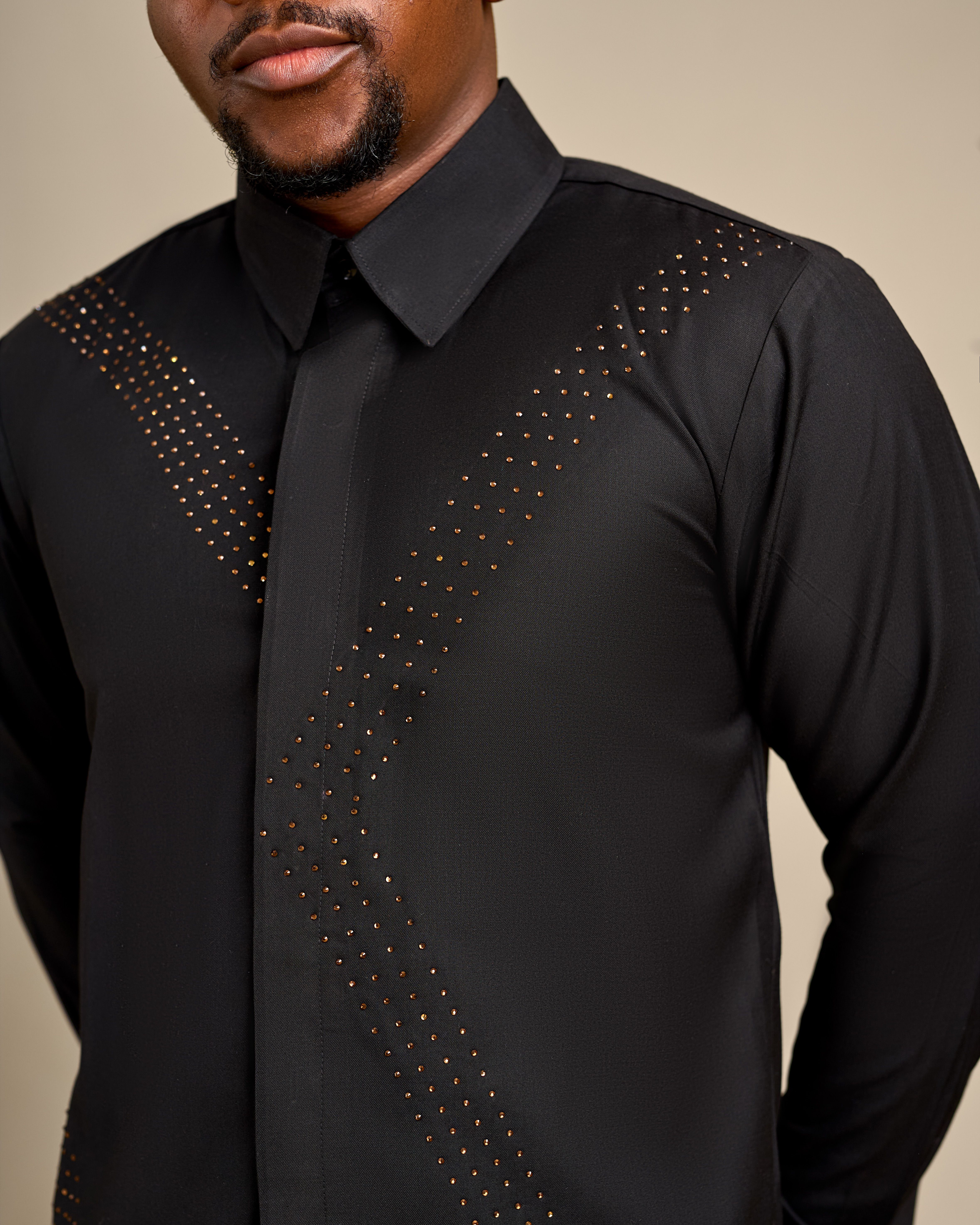 Black Corporate Stone Detail Kaftan Shirt