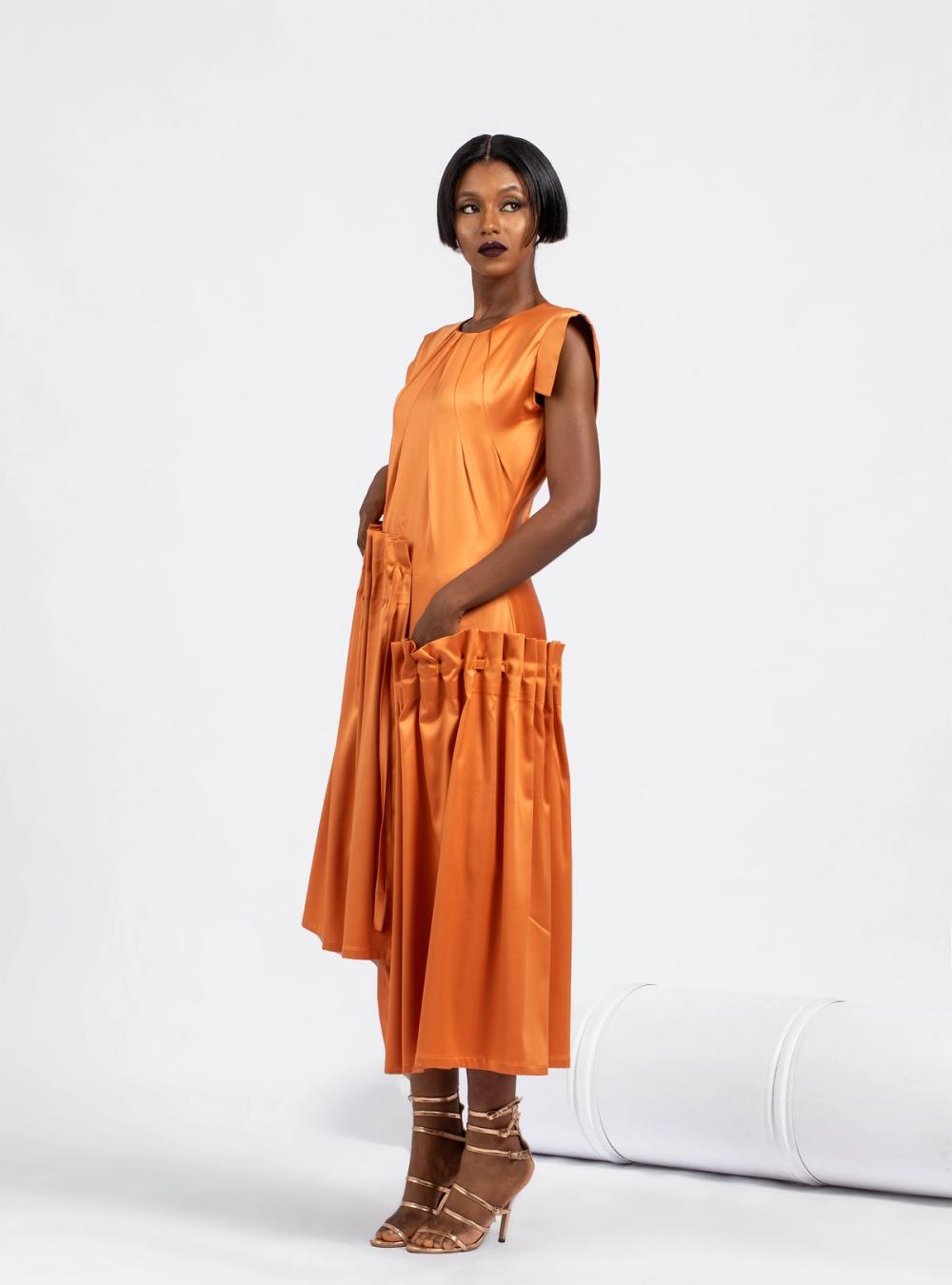 Madisa - Orange Milkado Silk Mid Dress